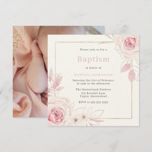 Blush Pink Bloral Wreath Baby Girl Baptisk V2 Einladung