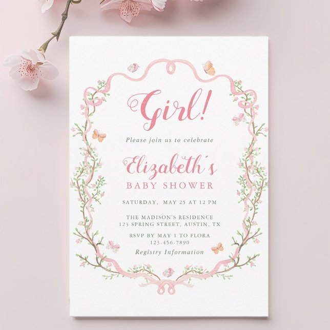 Blush Pink Blossom Floral Girl Babydusche Einladung (Von Creator hochgeladen)