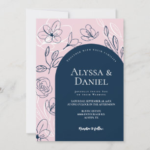 Blush Pink Blue Florals Blätter Modernes Arschdesi Einladung