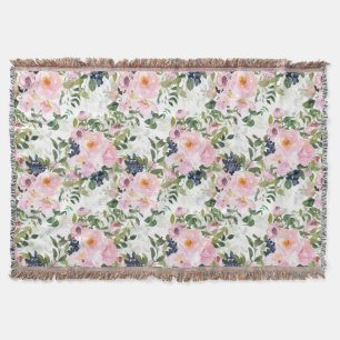 Blush Pink Blue Watercolor Blumengrün Blätter Decke