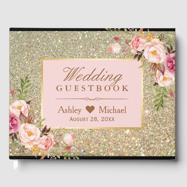 Blush Pink Blues Glitzer Hochzeit Gästebuch (Vorderseite)