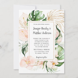 Blush Pink Blues Gold Rahmen Tropische Hochzeit Einladung