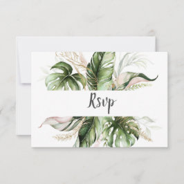 Blush Pink Blues Gold Tropische Grüne Hochzeit RSVP Karte