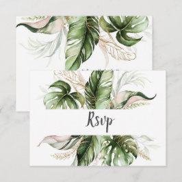 Blush Pink Blues Gold Tropische Grüne Hochzeit RSVP Karte