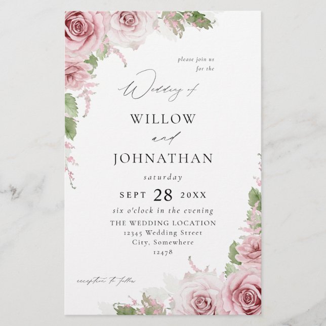 Blush Pink Blues Hochzeit Flyer (Vorne)