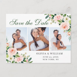 Blush Pink Blume 3 FOTO Hochzeit Speichern Sie das Postkarte