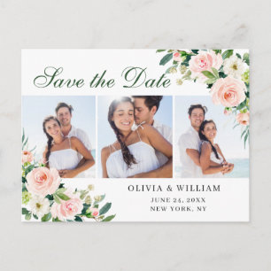 Blush Pink Blume 3 FOTO Hochzeit Speichern Sie das Postkarte
