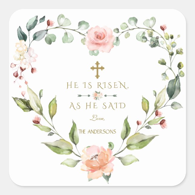 Blush Pink Blume Er ist Gold Oster Rised Quadratischer Aufkleber (Vorderseite)