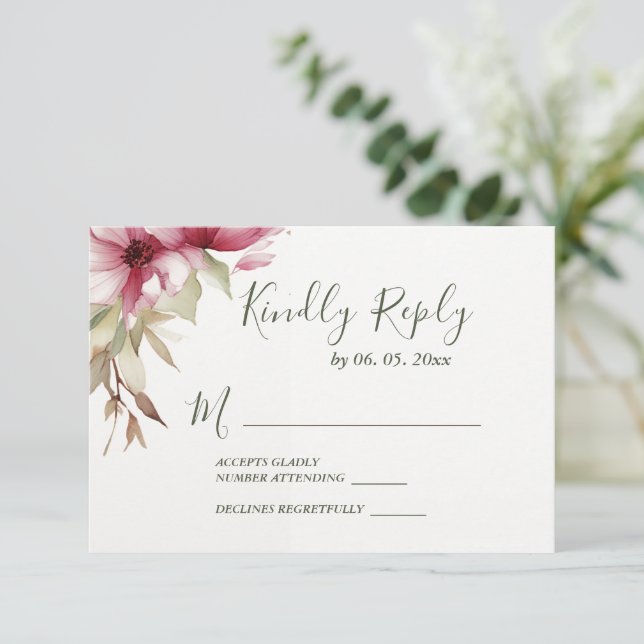 Blush Pink Blume Grüne Blumenzwiebelblume RSVP Karte (Stehend Vorderseite)