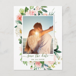 Blush Pink Blume Grüne Hochzeit speichern das Datu Postkarte