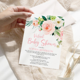 Blush Pink Blume Virtual Baby Dusche Einladung