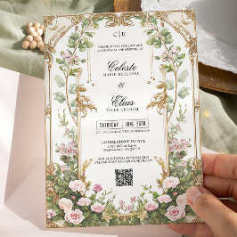 Blush Pink Blumen und Golden Garden Vintage Hochze Einladung