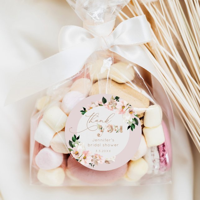 Blush pink Blumen Wildblumen Bridget danke Runder Aufkleber (Von Creator hochgeladen)