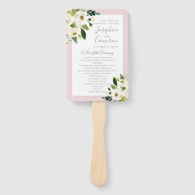 Blush Pink Blumenblumen Hochzeitsprogramm Fächer (Vorderseite)
