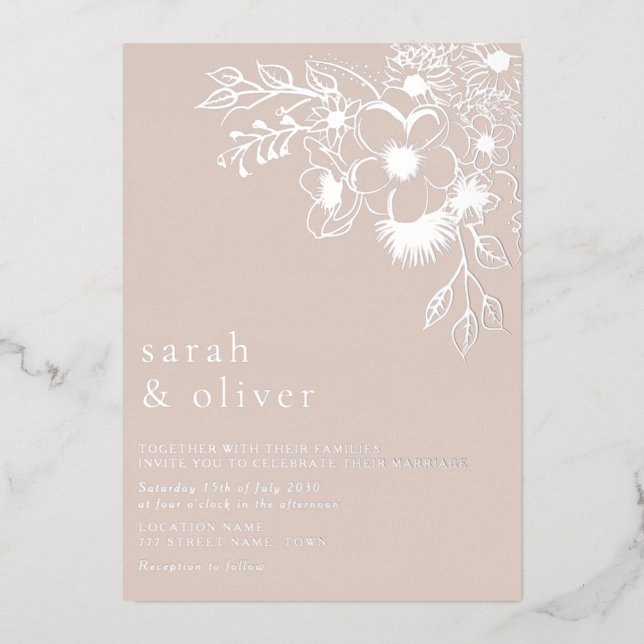 Blush Pink Blumenfolie Einladung zur Hochzeit (Vorderseite)