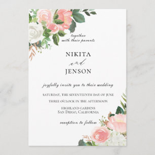 Blush Pink Blumengarten Einladung zur Hochzeit