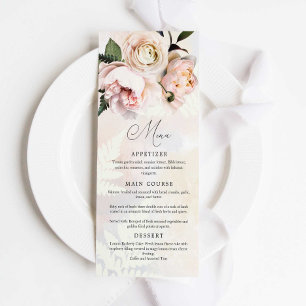 Blush Pink Blumengarten Hochzeitsmenü Menükarte