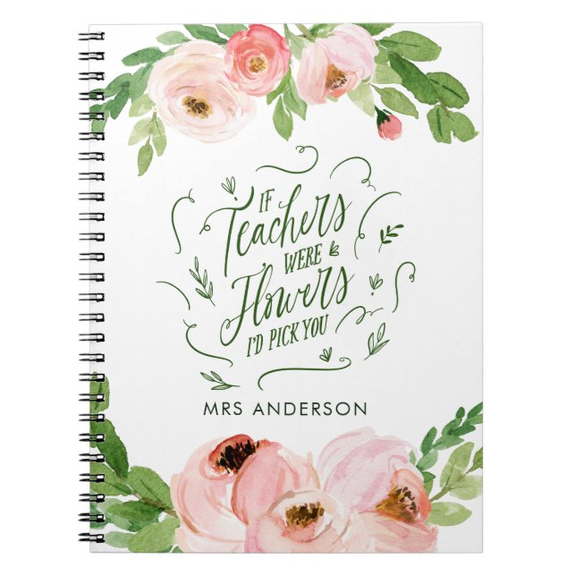 Blush pink Blumengeschenk Dankeschön Lehrer Gesche Notizblock (Vorderseite)