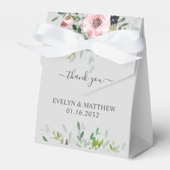 Blush Pink Blumengrün auf grauem Polterabend Geschenkschachtel (Vorderseite)