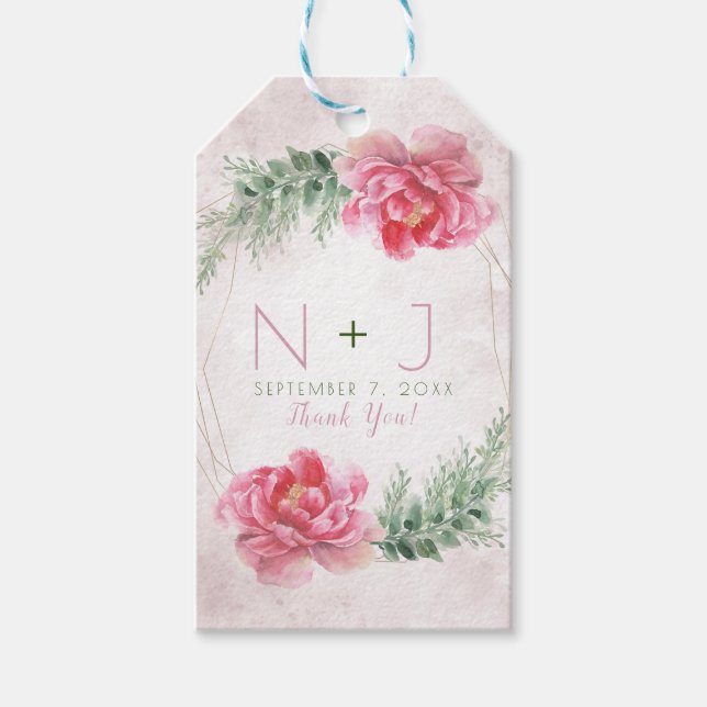 Blush Pink Blumengrün Wasserfarben Hochzeit Geschenkanhänger (Vorderseite)