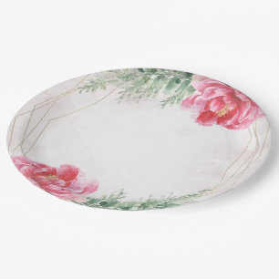 Blush Pink Blumengrün Wasserfarben Hochzeit Pappteller