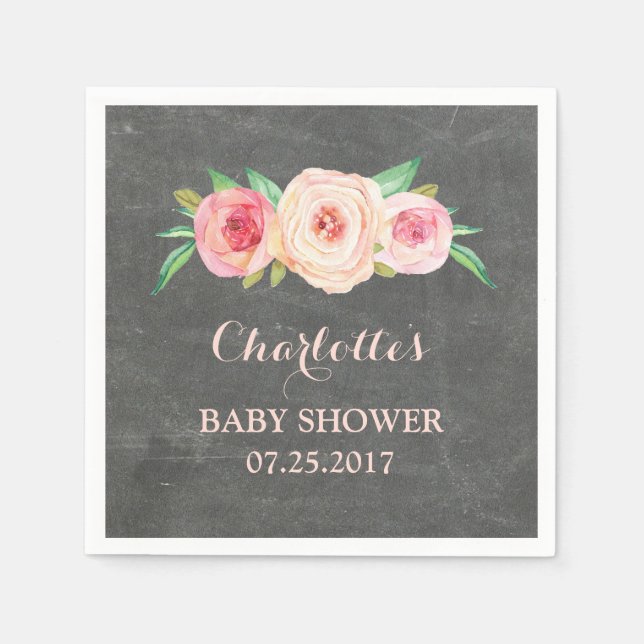 Blush Pink Blumenkhalkartentuppe Babydusche Serviette (Vorderseite)