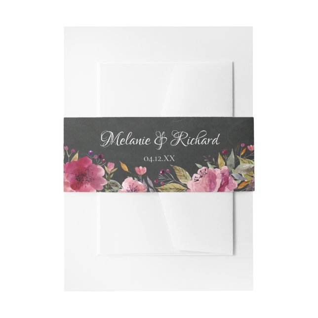 Blush Pink Blumenkhalkboard Einladung Bauchband Einladungsbanderole (Vorderseite Beispiel)