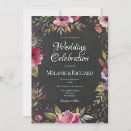 Blush Pink Blumenkhalkboard Einladung zur Hochzeit