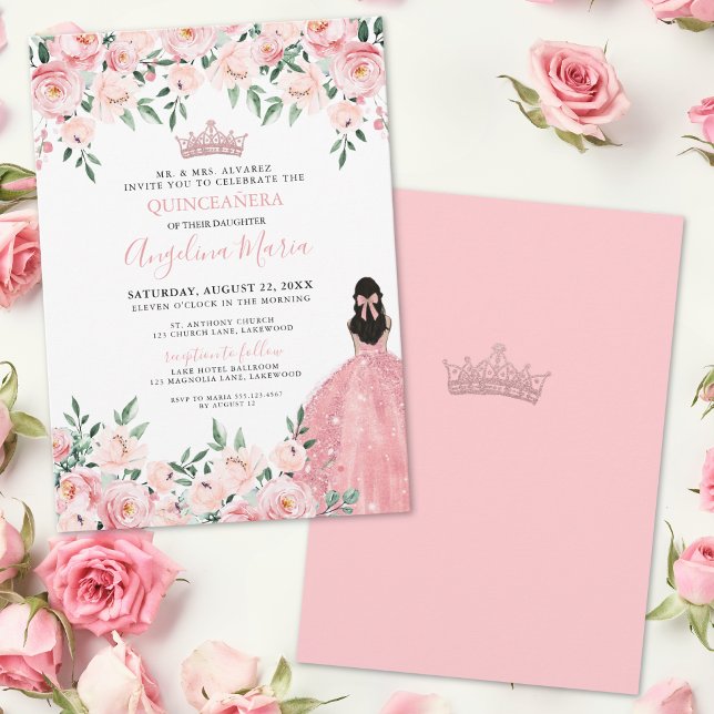 Blush Pink Blumenkohl Einladung (Blush Pink Floral Quinceanera Invitation)
