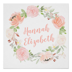 Blush Pink Blumenkranz personalisierte Mädchen dru Poster