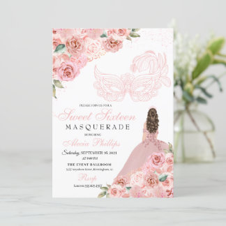 Blush Pink Blumenmasquerade Sweet 16 Einladung