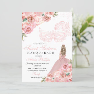 Blush Pink Blumenmasquerade Sweet 16 Einladung