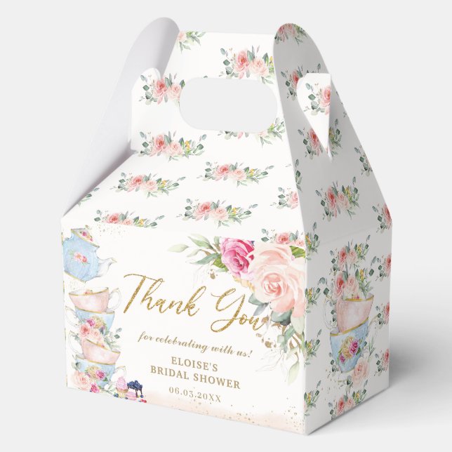 Blush Pink Blumenstrauß Tea Bridal Babydusche Geschenkschachtel (Vorderseite)