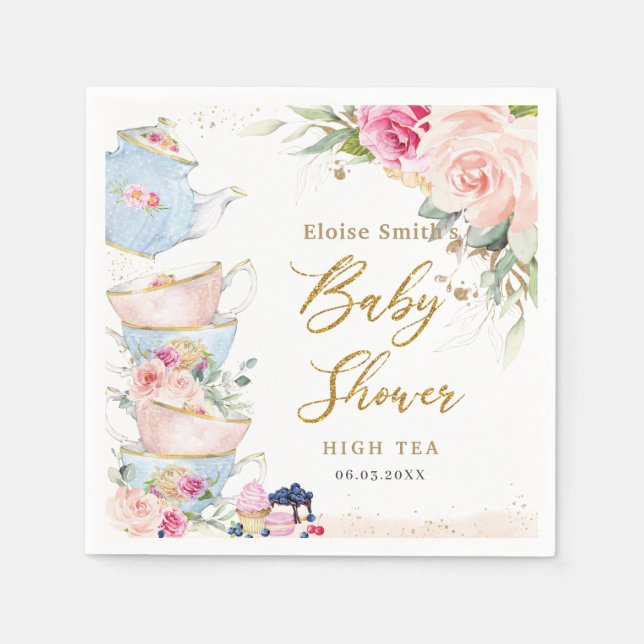 Blush Pink Blumenstrauß Tee Party Babydusche Serviette (Vorderseite)