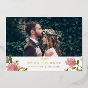 Blush Pink Blumenstrauß und Gold Save the Date Folieneinladung