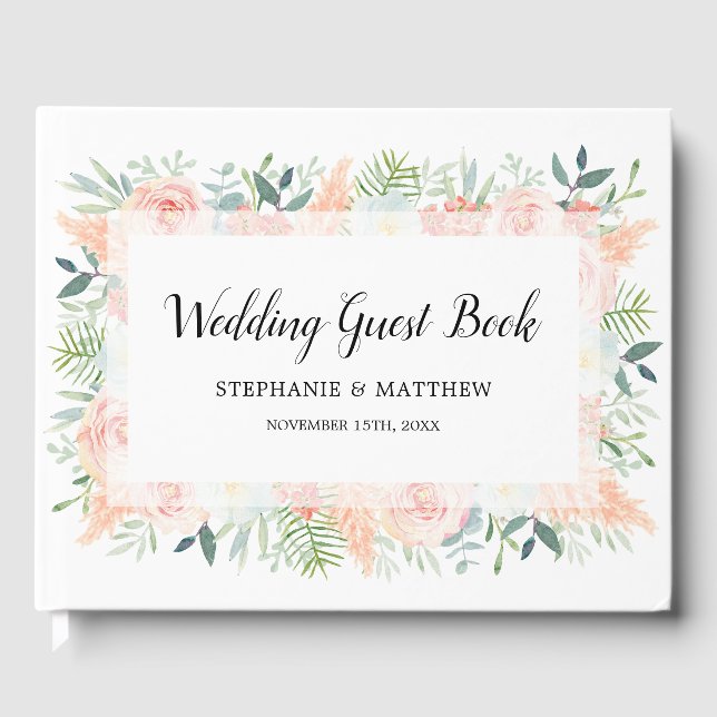 Blush Pink Blütenblütenblütenblume Hochzeit Gästebuch (Vorderseite)