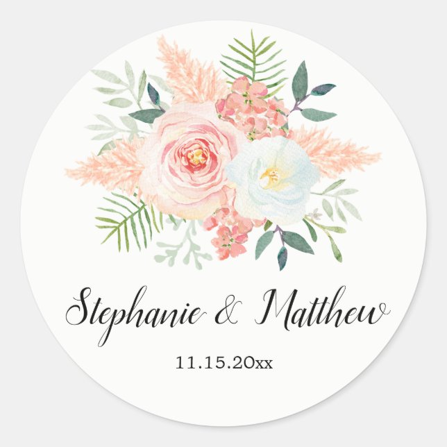 Blush Pink Blütenblütenfarbenhochzeit Runder Aufkleber (Vorderseite)