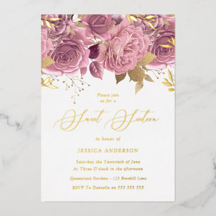 Blush Pink Blütencreme Sweet 16 Party Gold Folieneinladung