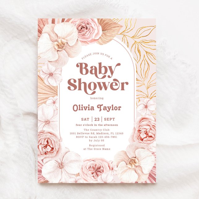 Blush Pink Boho Bloral Baby Dusche Einladung (Von Creator hochgeladen)