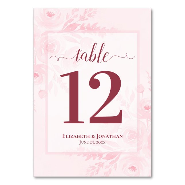 Blush Pink Boho Chic Floral Elegant Wedding Tischnummer (Vorderseite)