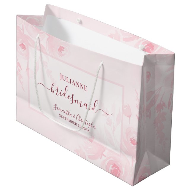 Blush Pink Boho Chic Floral Wedding Bridesmaid Große Geschenktüte (Vorderseite Schrägansicht)