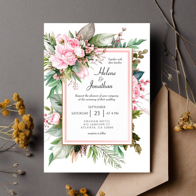Blush Pink Boho Chic Garden Elegant Wedding Einladung (Blush Pink Boho Chic Garden Elegant Wedding Invitation)