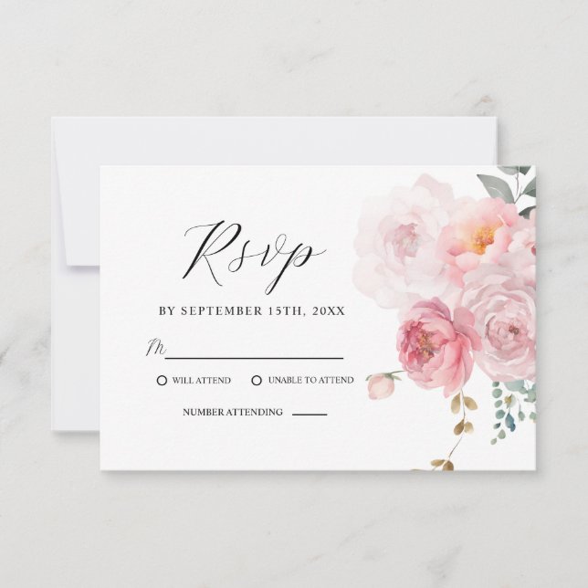 Blush Pink Boho Garden Elegante Hochzeitsfeier RSVP Karte (Vorderseite)
