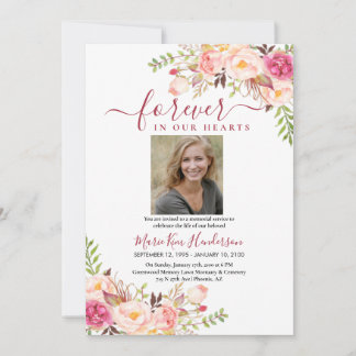 Blush Pink Boho Gedenkfeier Beerdigung Foto Einladung