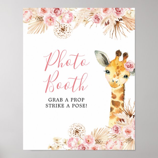 Blush Pink Boho Giraffe Baby Dusche Foto Stand Poster (Vorne)