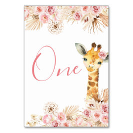 Blush Pink Boho Giraffe Baby Dusche Tischnummer