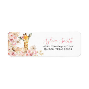 Blush Pink Boho Giraffe Babydusche Anschrift Etike