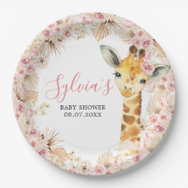 Blush Pink Boho Giraffe Babydusche Papierplatte Pappteller