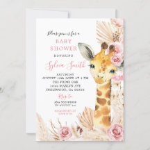 Blush Pink Boho Giraffe Girl Babydusche