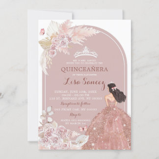 Blush Pink Boho Pampas Grass Quinceañera Einladung